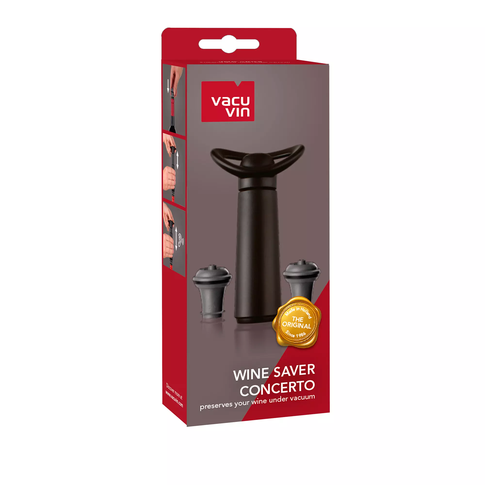 Vacu Vin Wijnpomp met 2 wijnstoppers - Wine Saver Concerto - Zwart Vacu Vin Wijnpomp Met 2 Wijnstoppers - Wine Saver Concerto - Zwart -Praktische Winkel Voor Keukenbenodigdheden 09875606 Wine Saver Concerto 1 Pump 2 Stoppers Pack