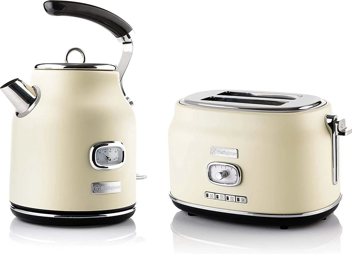 Westinghouse Retro Waterkoker + Broodrooster 2 Sleuven - Wit Westinghouse Retro Waterkoker + Broodrooster 2 Sleuven - Wit -Praktische Winkel Voor Keukenbenodigdheden