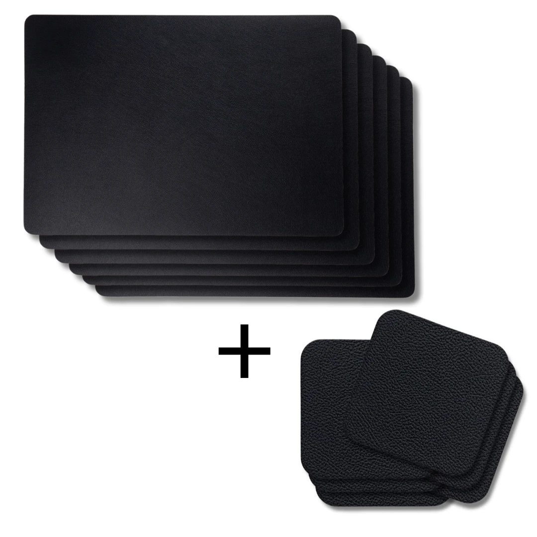 Jay Hill 6 Placemats + 6 Onderzetters - Vegan leer - Zwart Jay Hill 6 Placemats + 6 Onderzetters - Vegan Leer - Zwart -Praktische Winkel Voor Keukenbenodigdheden 1 3