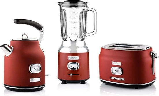 Westinghouse Retro Waterkoker + Broodrooster 2 Sleuven + Blender - Rood Westinghouse Retro Waterkoker + Broodrooster 2 Sleuven + Blender - Rood -Praktische Winkel Voor Keukenbenodigdheden