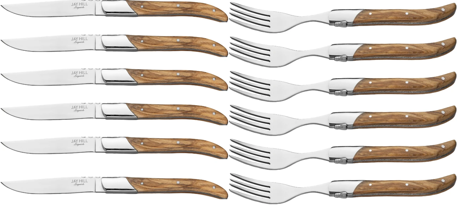 Jay Hill Steakbestek Laguiole - Olijfhout - 12 delige set Jay Hill Steakbestek Laguiole - Olijfhout - 12 Delige Set -Praktische Winkel Voor Keukenbenodigdheden 8720955225236