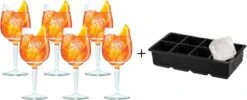 Aperol Spritz Glazen - 450 Ml - 6 Stuks + Ijsblokjesvorm Voor 8 Grote Ijsblokjes