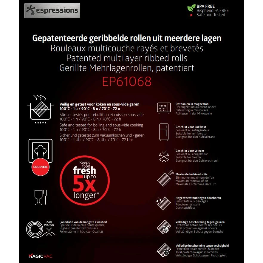 Espressions Vacumeerfolie 600 x 20 cm - 2 Stuks - geschikt voor foodsaver Espressions Vacumeerfolie 600 X 20 Cm - 2 Stuks - Geschikt Voor Foodsaver -Praktische Winkel Voor Keukenbenodigdheden EP61068 621c985a59d0a2.25566617 1