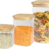Sareva Voorraadpotten - Glas / Bamboe - 3 Delige Set 1 Sareva Voorraadpotten - Glas / Bamboe - 3 Delige Set -Praktische Winkel Voor Keukenbenodigdheden Sareva Voorraadpotten 3 Delig Houten Deksels
