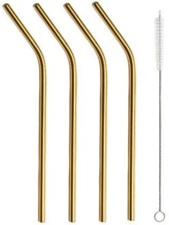 Sareva Herbruikbare Rietjes - Met Borstel - Goud - Gebogen - 4 Stuks 6 Sareva Herbruikbare Rietjes - Met Borstel - Goud - Gebogen - 4 Stuks -Praktische Winkel Voor Keukenbenodigdheden Sareva Rietjes gebogen goud 1