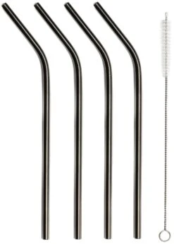 Sareva Herbruikbare Rietjes - Met Borstel - Zwart - Gebogen - 4 Stuks 6 Sareva Herbruikbare Rietjes - Met Borstel - Zwart - Gebogen - 4 Stuks -Praktische Winkel Voor Keukenbenodigdheden Sareva Rietjes gebogen zwart