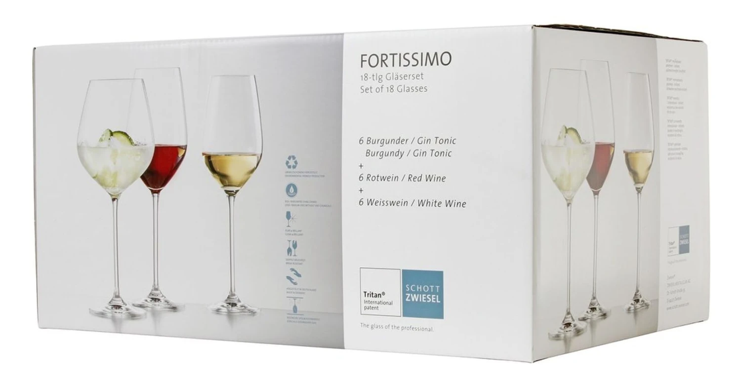 Schott Zwiesel Wijnglazen Fortissimo - Set 18 delig - Witte en Rode Wijnglazen & Gin Tonic Glazen Schott Zwiesel Wijnglazen Fortissimo - Set 18 Delig - Witte En Rode Wijnglazen & Gin Tonic Glazen -Praktische Winkel Voor Keukenbenodigdheden Schott Zwiesel Fortissimo 18 delige glazenset