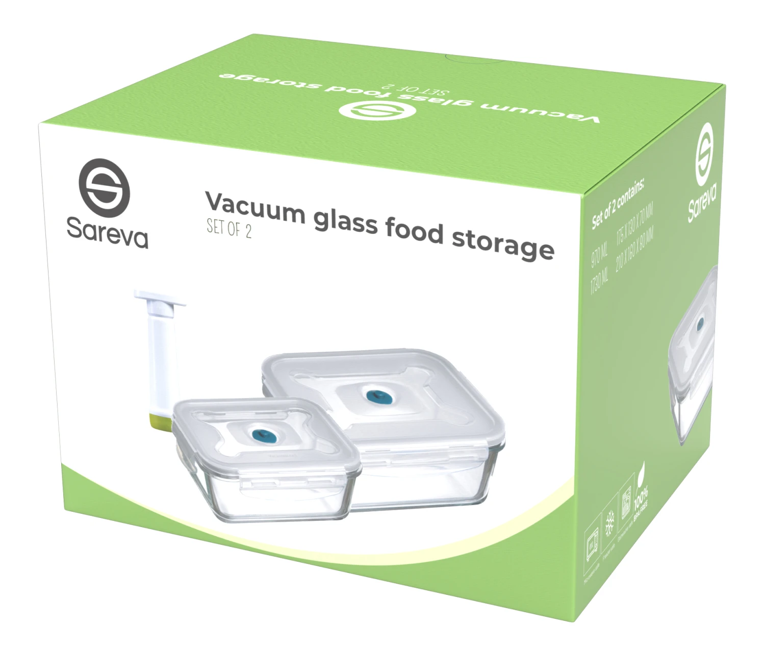 Sareva Vacuum Ovenschalen / Vershoudbakjes - Hittebestendig Glas - 3 delige set / 970 ml + 1.7 ltr Sareva Vacuum Ovenschalen / Vershoudbakjes - Hittebestendig Glas - 3 Delige Set / 970 Ml + 1.7 Ltr -Praktische Winkel Voor Keukenbenodigdheden Set Of 2 Current View