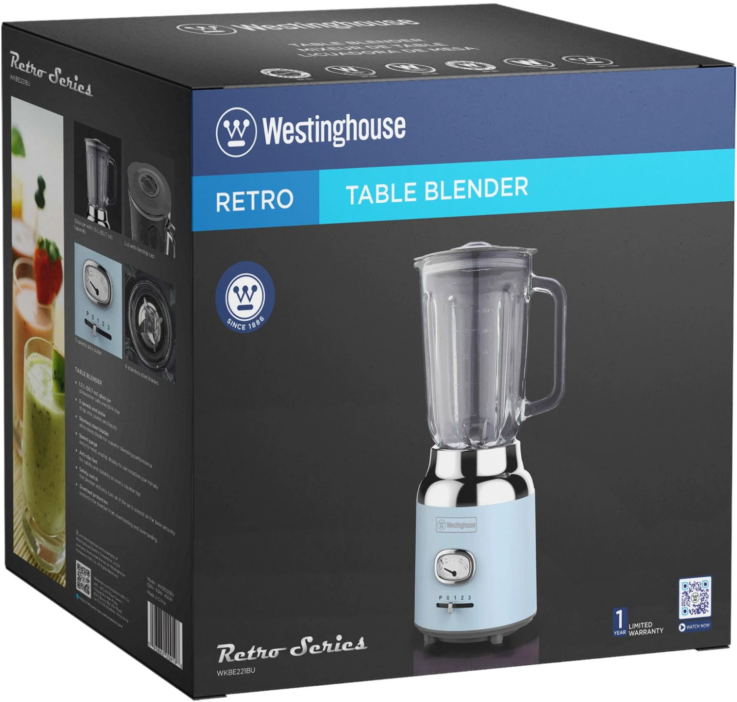 Westinghouse Blender Retro Collections - blauw - 1.5 liter - WKBE221BU Westinghouse Blender Retro Collections - Blauw - 1.5 Liter - WKBE221BU -Praktische Winkel Voor Keukenbenodigdheden WKBE221BU Table Blender BOX