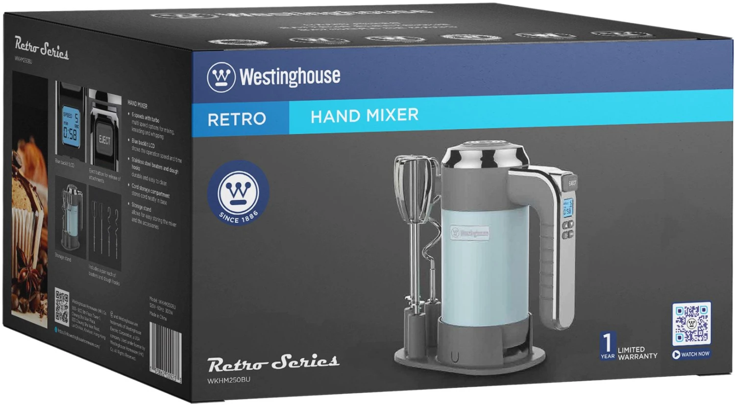 Westinghouse Handmixer Retro Collections - 6 standen - blauw - WKHM250BU Westinghouse Handmixer Retro Collections - 6 Standen - Blauw - WKHM250BU -Praktische Winkel Voor Keukenbenodigdheden WKHM250BU Hand Mixer BLUE BOX